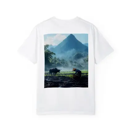 Farmer Working Rice Field Mountain Background