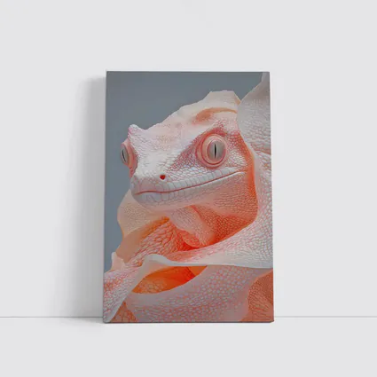 Albino Chameleon Close Up Peach Gray Background