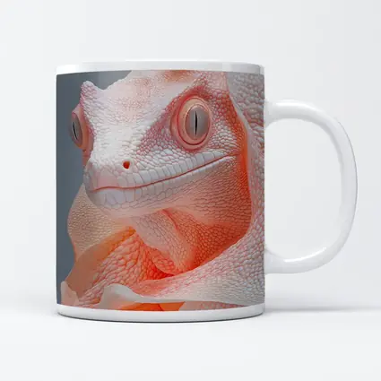 Albino Chameleon Close Up Peach Gray Background
