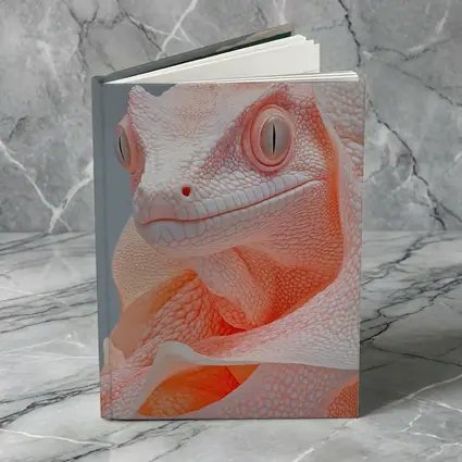 Albino Chameleon Close Up Peach Gray Background