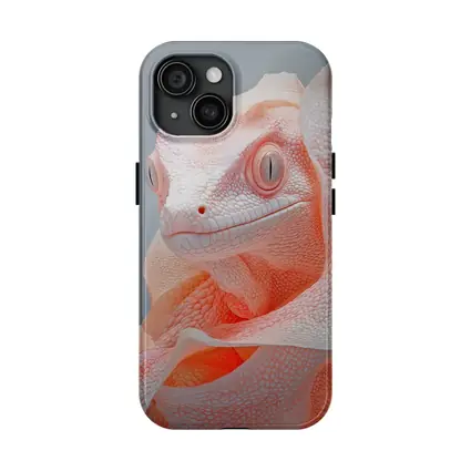 Albino Chameleon Close Up Peach Gray Background