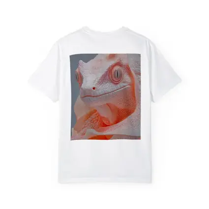 Albino Chameleon Close Up Peach Gray Background