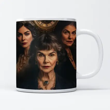 Three Women Portrait Antique Clock Dark Background