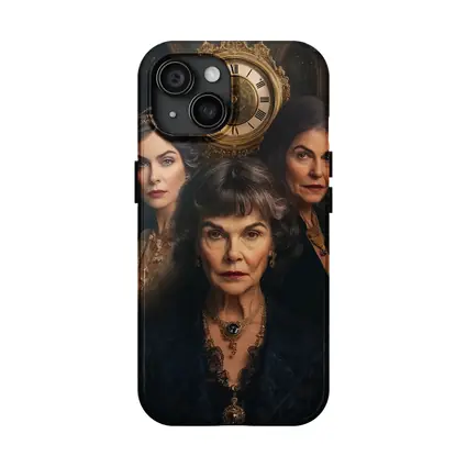 Three Women Portrait Antique Clock Dark Background