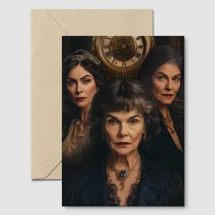 Three Women Portrait Antique Clock Dark Background