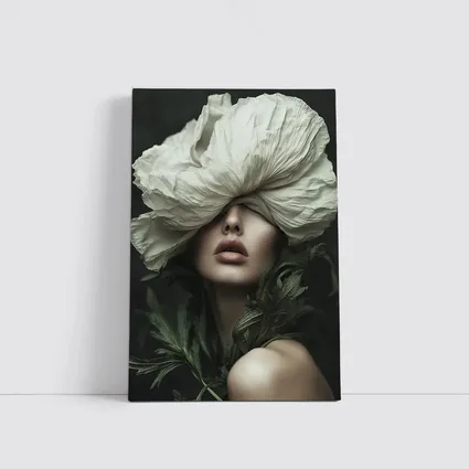 Woman White Poppy Flower Dark Background