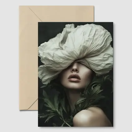 Woman White Poppy Flower Dark Background