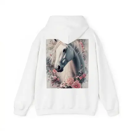 White Horse Portrait With Pink Roses Floral