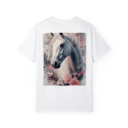 White Horse Portrait With Pink Roses Floral