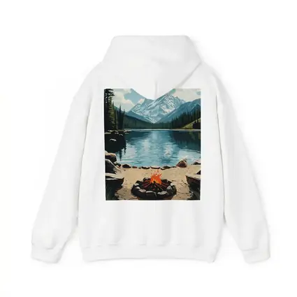 Campfire By Mountain Lake Illustration Art