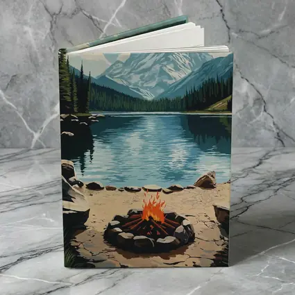Campfire By Mountain Lake Illustration Art
