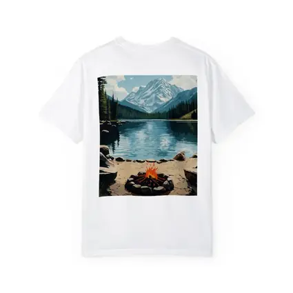 Campfire By Mountain Lake Illustration Art
