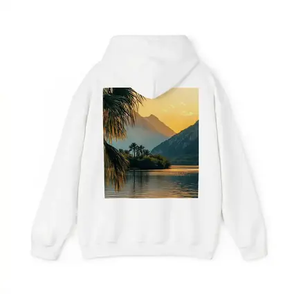 Golden Sunset Lake Palm Trees Mountain