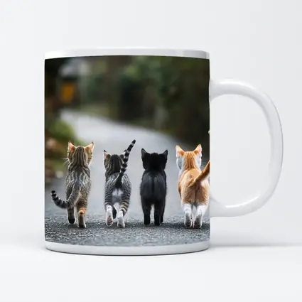 Four Kittens Walking Down Street Together
