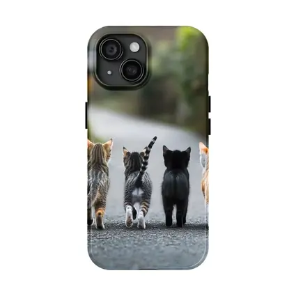 Four Kittens Walking Down Street Together