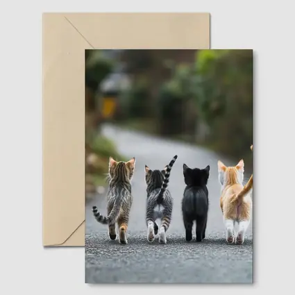 Four Kittens Walking Down Street Together