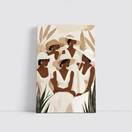 Black Women White Dresses Botanical Minimalist Art
