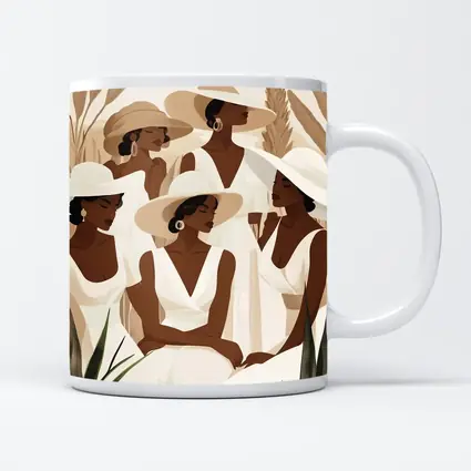 Black Women White Dresses Botanical Minimalist Art