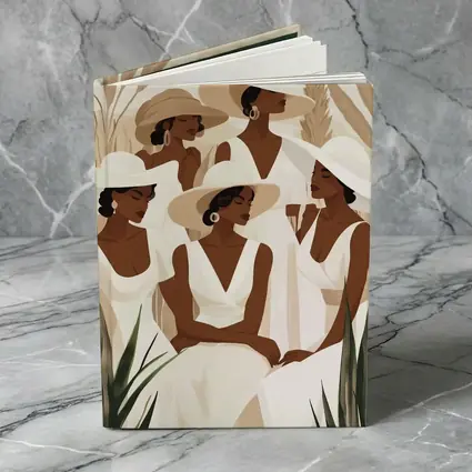 Black Women White Dresses Botanical Minimalist Art