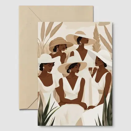 Black Women White Dresses Botanical Minimalist Art