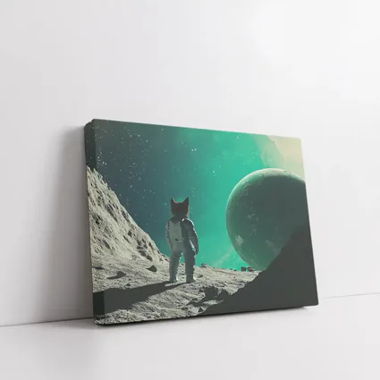 Cat Astronaut Standing On Alien Moon Planet
