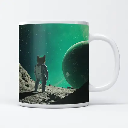 Cat Astronaut Standing On Alien Moon Planet