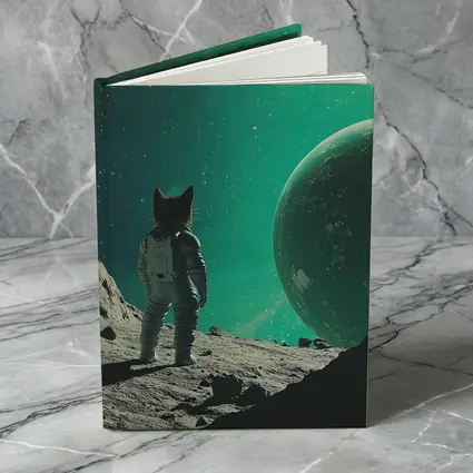 Cat Astronaut Standing On Alien Moon Planet