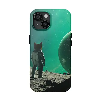 Cat Astronaut Standing On Alien Moon Planet