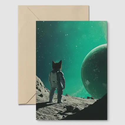 Cat Astronaut Standing On Alien Moon Planet