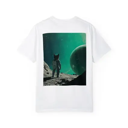 Cat Astronaut Standing On Alien Moon Planet
