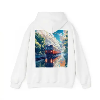 Anime Red Train Reflecting Flooded Forest Tracks