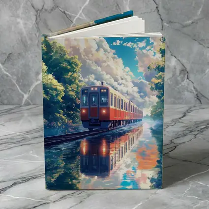 Anime Red Train Reflecting Flooded Forest Tracks