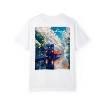 Anime Red Train Reflecting Flooded Forest Tracks