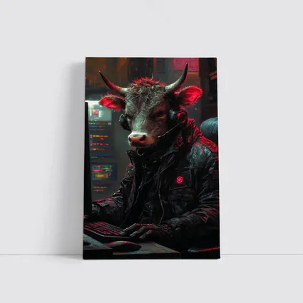 Bull Cyberpunk Hacker at Computer Dark