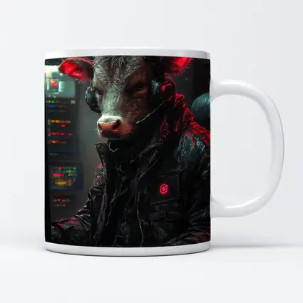 Bull Cyberpunk Hacker at Computer Dark