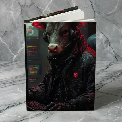 Bull Cyberpunk Hacker at Computer Dark