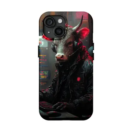 Bull Cyberpunk Hacker at Computer Dark