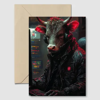 Bull Cyberpunk Hacker at Computer Dark