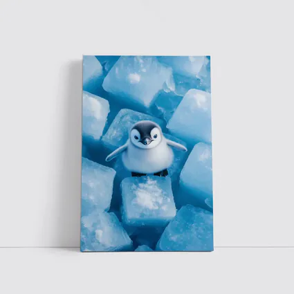 Baby Penguin Chick On Ice Cubes