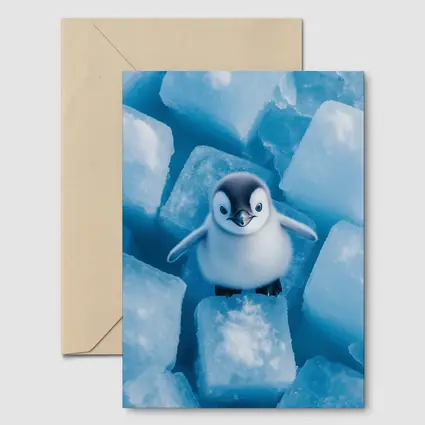 Baby Penguin Chick On Ice Cubes
