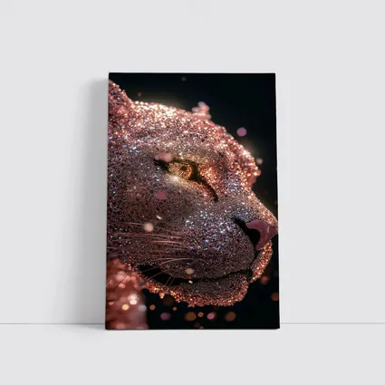 Rose Gold Glitter Lion Portrait Dark Background
