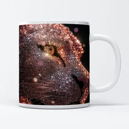 Rose Gold Glitter Lion Portrait Dark Background