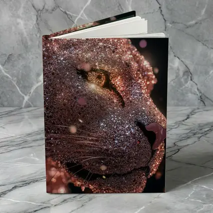 Rose Gold Glitter Lion Portrait Dark Background