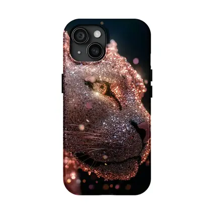 Rose Gold Glitter Lion Portrait Dark Background
