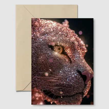 Rose Gold Glitter Lion Portrait Dark Background