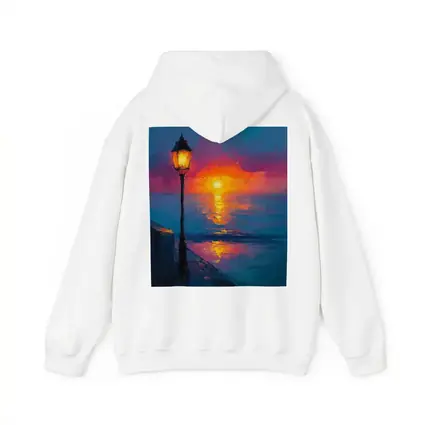 Oil Painting Street Lamp Ocean Sunset