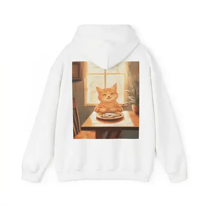 Happy Orange Tabby Cat Eating Fish Illustration