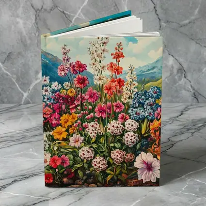 Colorful Wildflowers Garden Mountain Landscape Painting