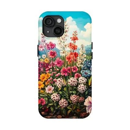 Colorful Wildflowers Garden Mountain Landscape Painting