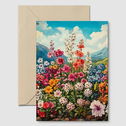 Colorful Wildflowers Garden Mountain Landscape Painting